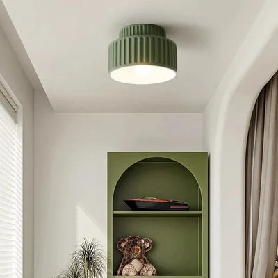 Small Ribbed Flush Mount Ceiling Light, Resin Shade, Green, Beige or White