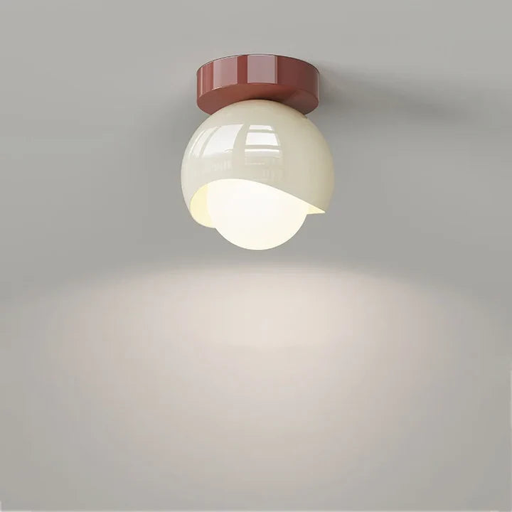 Nordic Glass Globe Flush Mount Ceiling Light | Red & Cream | Qonforta