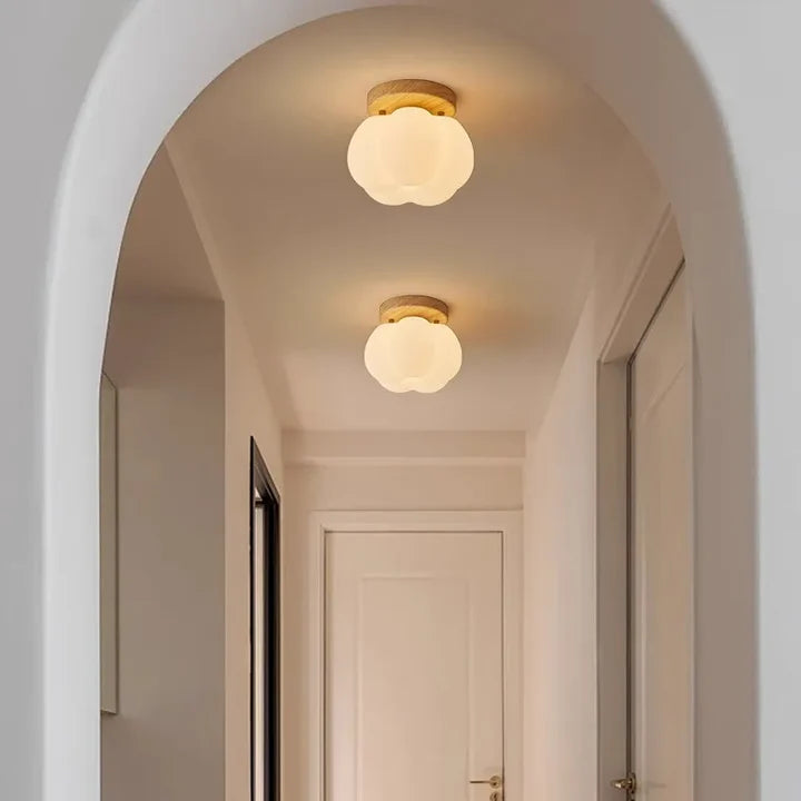 Pumpkin Wood Flush Mount Ceiling Light | Dark & Clear | Qonforta