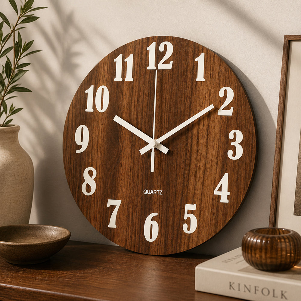 Glow in the dark wall clock in style one, wood look face