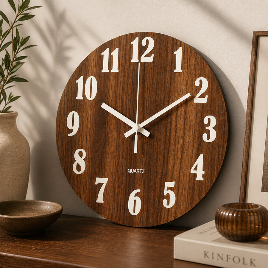 Glow in the dark wall clock in style one, wood look face