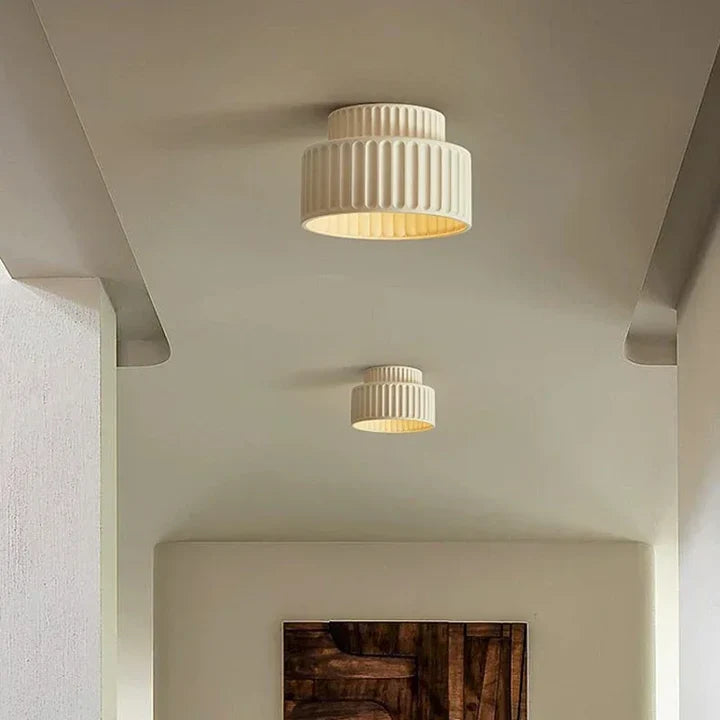 Nordic Ribbed Resin Flush Mount Ceiling Light | Green, Beige & White | Qonforta