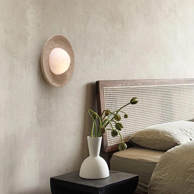 Travertine Wall Sconce Circular LED – Wabi-Sabi Stone | Qonforta