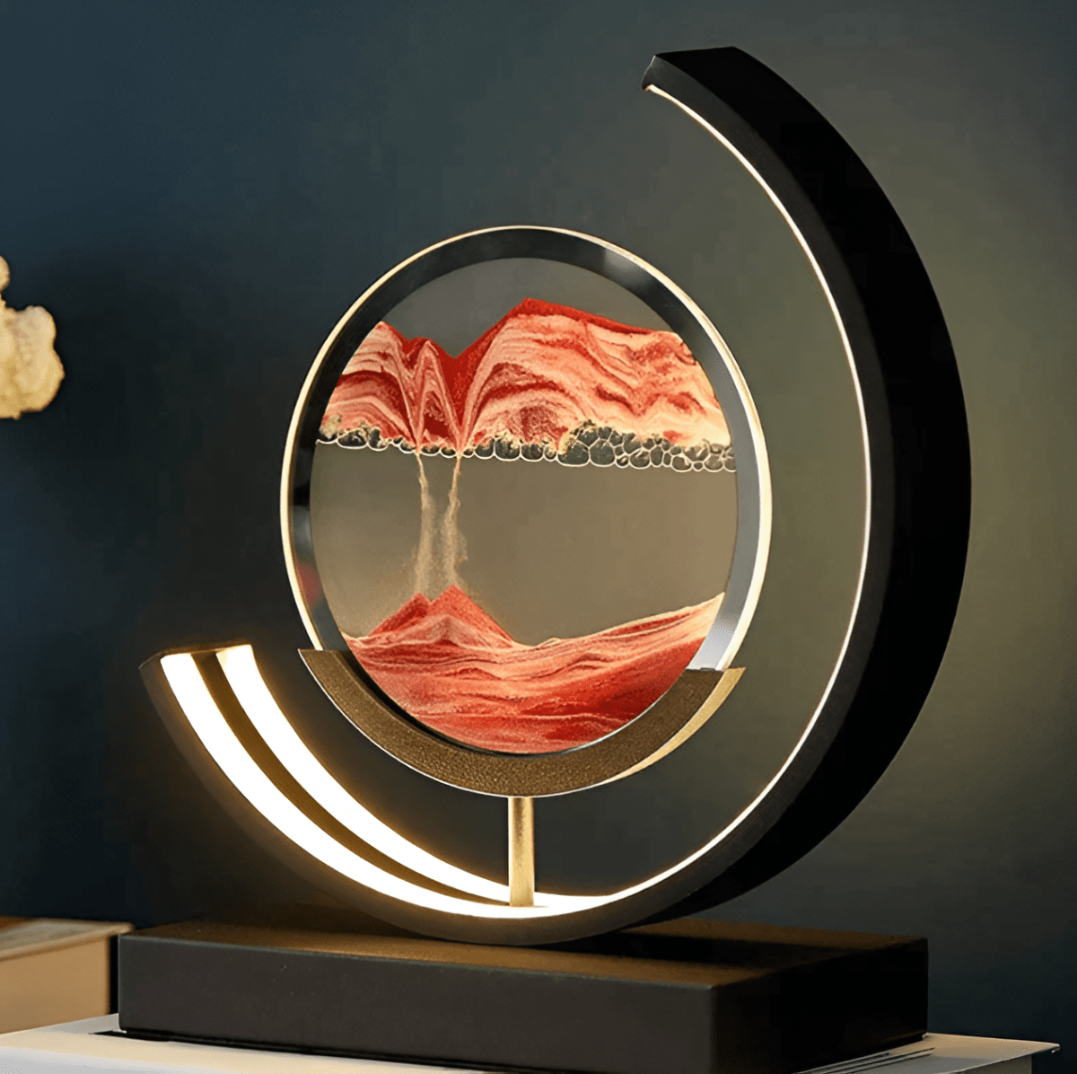 Moving Sand Art Lamp, Dimmable LED | 3 Light Colors | Qonforta