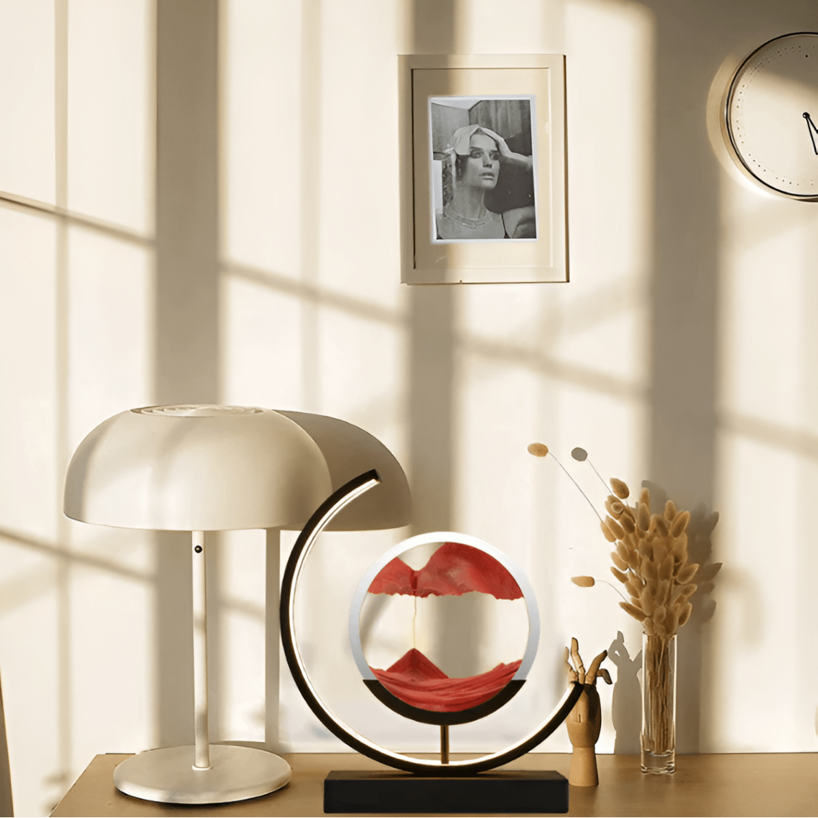 Moving Sand Art Lamp, Dimmable LED | 3 Light Colors | Qonforta