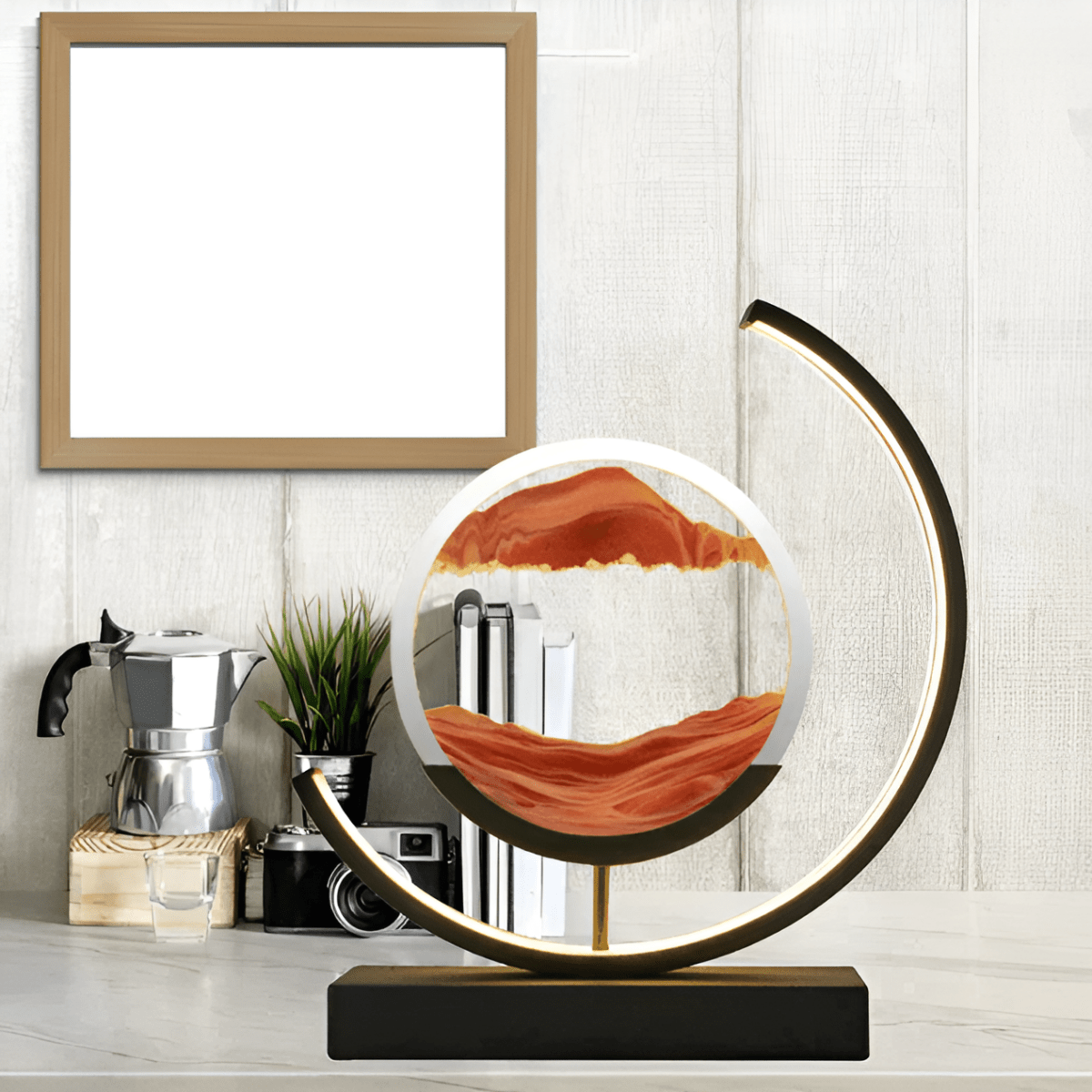 Moving Sand Art Lamp, Dimmable LED | 3 Light Colors | Qonforta