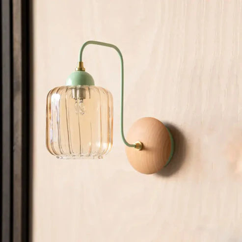 Amber Glass Wall Sconce Nordic Ribbed Shade – Red & Green | Qonforta