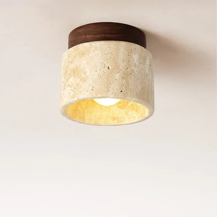 Travertine Stone Flush Mount Ceiling Light | Wood & Stone | Qonforta