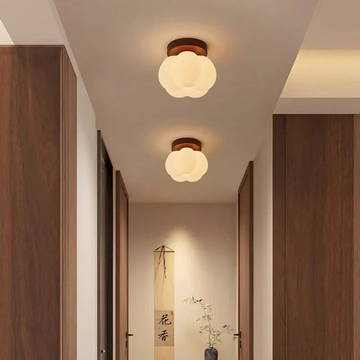 Pumpkin Wood Flush Mount Ceiling Light | Dark & Clear | Qonforta