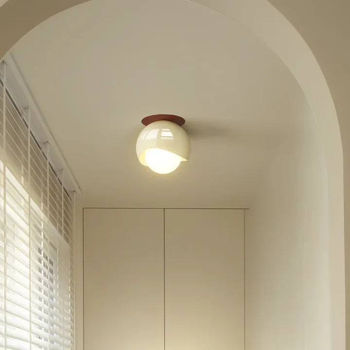 Nordic Glass Globe Flush Mount Ceiling Light | Red & Cream | Qonforta