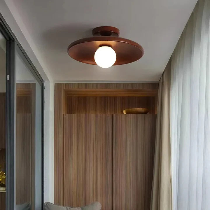 Nordic Solid Wood Disc Flush Mount Ceiling Light | Light & Dark, Warm & Cool | Qonforta