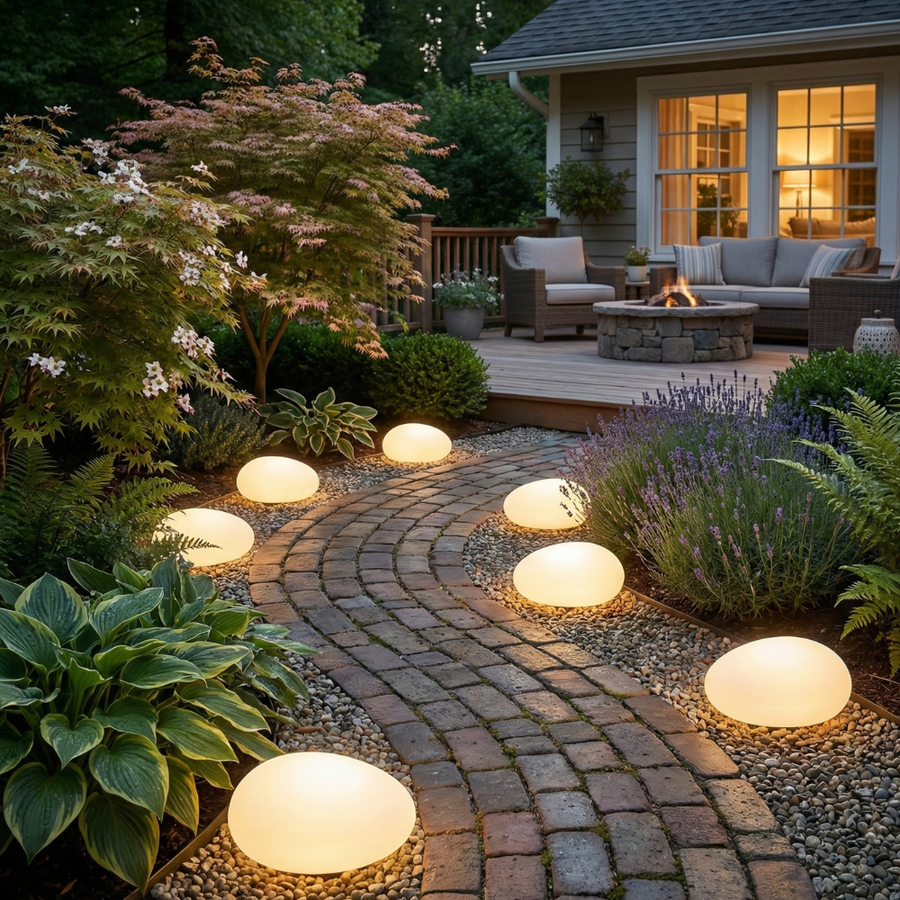 Solar Pebble Stone Light, Frosted Glass Garden Path Light, IP65, 2 Sizes