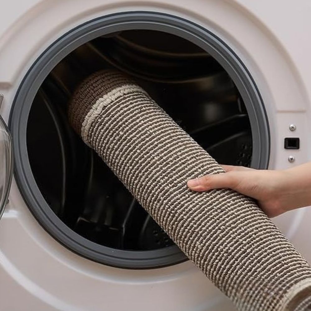 Strata kitchen rug going into a washing machine