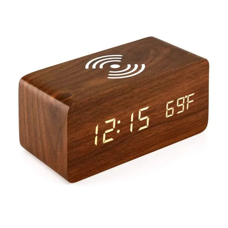 Wooden Alarm Clock | Wireless Charging | Qonforta