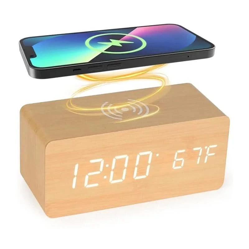 Wooden Alarm Clock | Wireless Charging | Qonforta