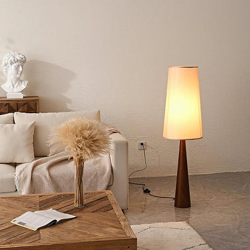 Wood Floor Lamp Tall Fabric Shade Plug-In | Qonforta