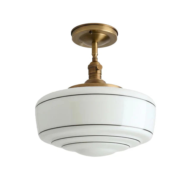 Tiered Opal Glass Semi-Flush Ceiling Light | Antique Brass | Qonforta