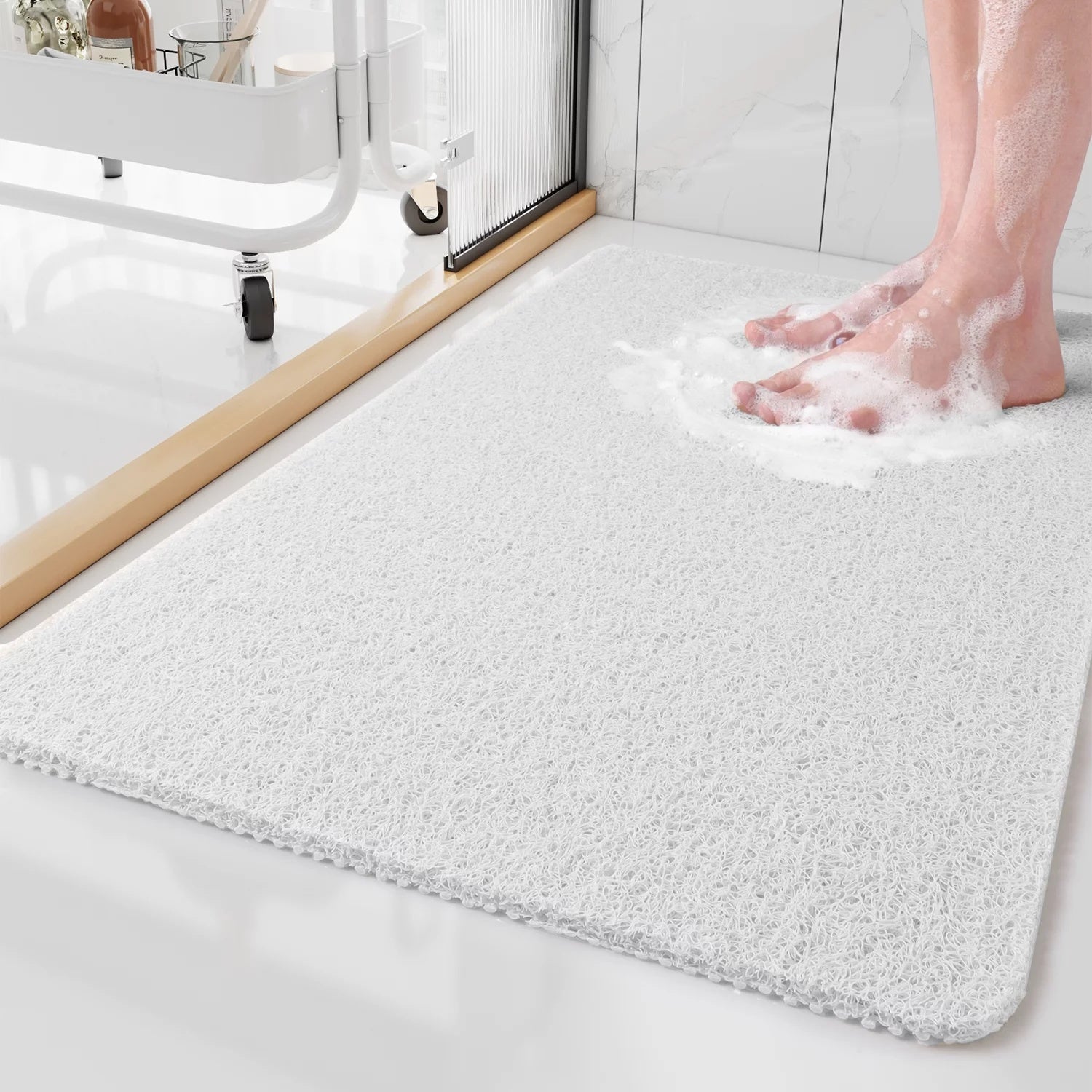 Loofah-Style Non-Slip Shower Mat | Quick-Drain PVC | Qonforta