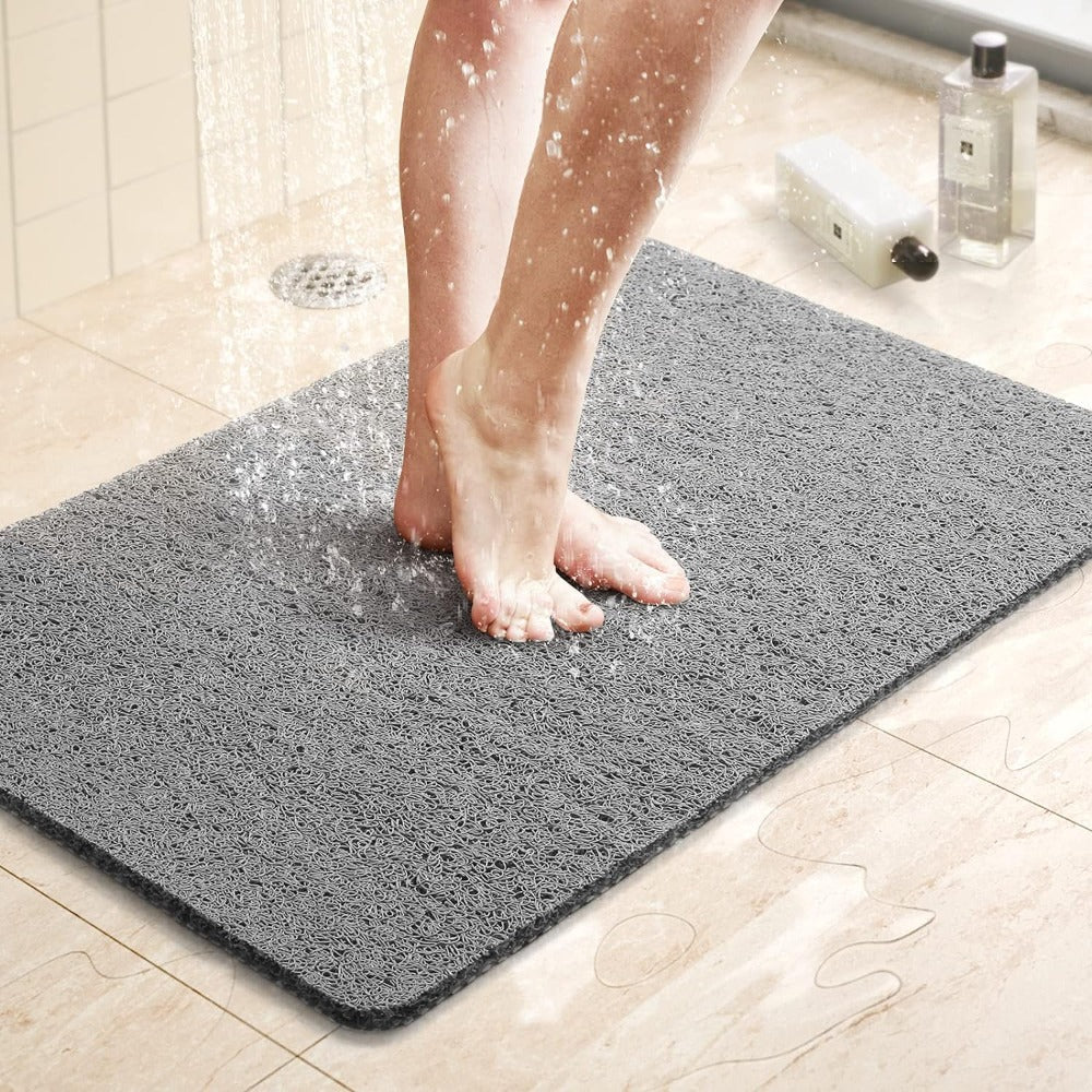Loofah-Style Non-Slip Shower Mat | Quick-Drain PVC | Qonforta