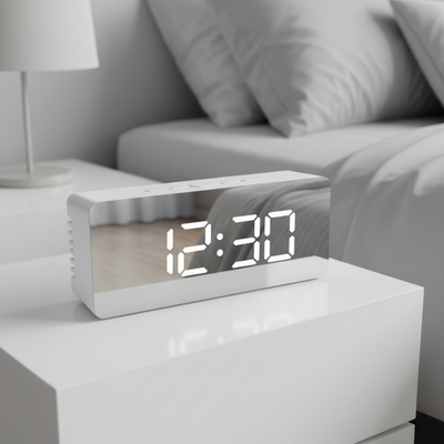 Mirror LED Alarm Clock for Bedroom, Auto Night Dimming, Temperature Display