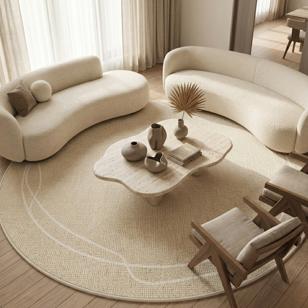 Round Wabi Sabi Area Rug | Cream Non-Slip | Qonforta