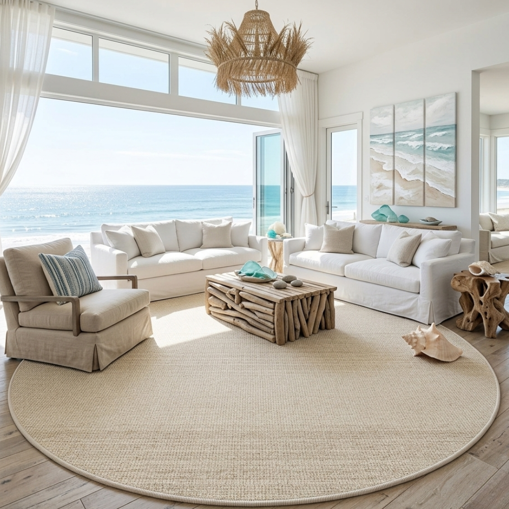 Round Wabi Sabi Area Rug | Cream Non-Slip | Qonforta