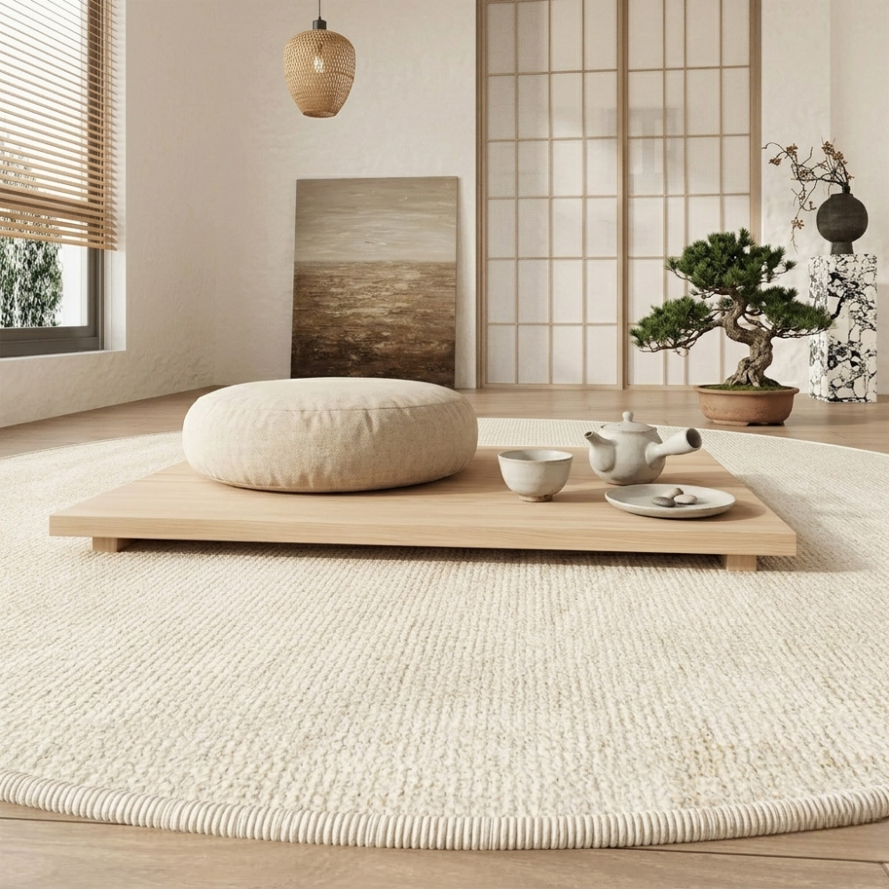 Round Wabi Sabi Area Rug | Cream Non-Slip | Qonforta