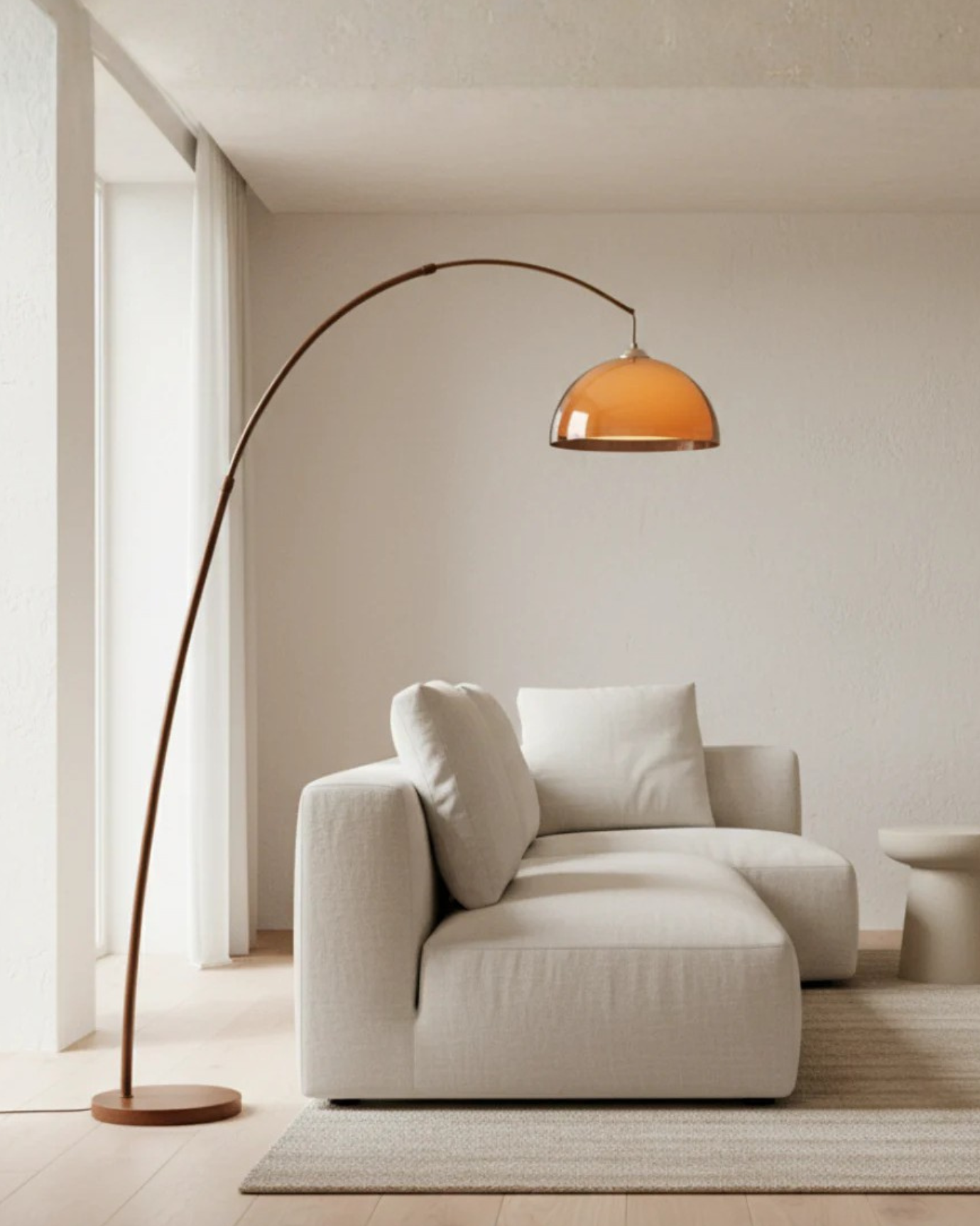 Ventoro Arc Floor Lamp | Mid-Century Walnut Finish | Qonforta