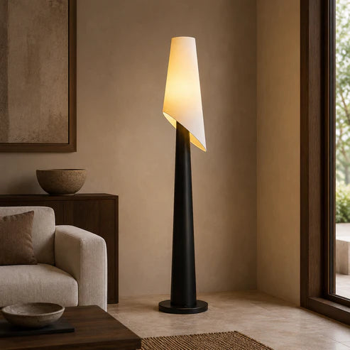 Wooden Floor Lamp Fabric Shade Marble Base – 3 Colors | Qonforta