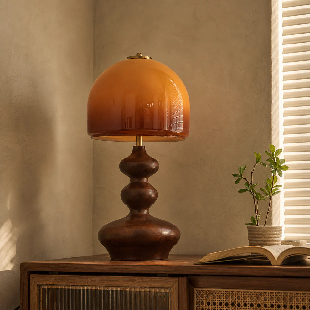 Sculpted Glass Table Lamp Amber Walnut Retro | Qonforta