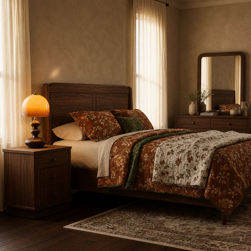 Sculpted Glass Table Lamp Amber Walnut Retro | Qonforta