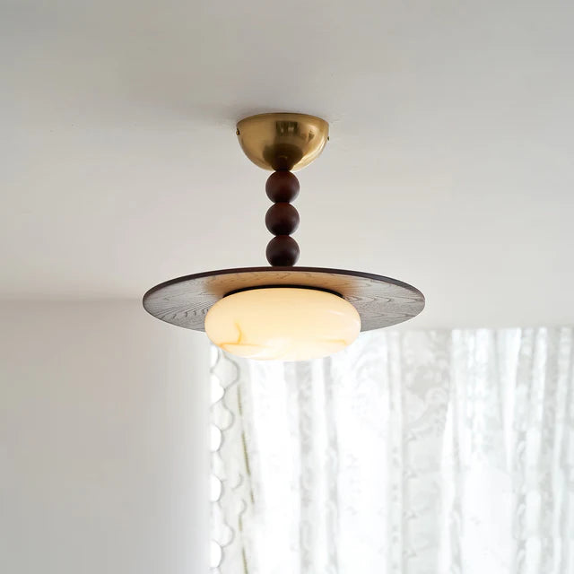 Alabaster Walnut Semi-Flush Ceiling Light | Warm White | Qonforta
