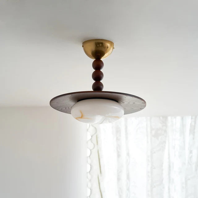 Alabaster Walnut Semi-Flush Ceiling Light | Warm White | Qonforta