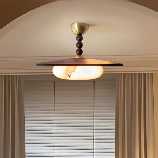 Alabaster Walnut Semi-Flush Ceiling Light | Warm White | Qonforta