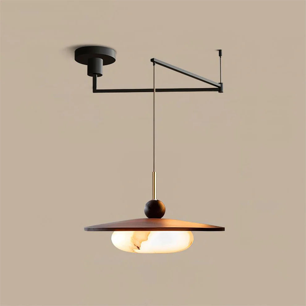 Swing Arm Pendant Light Walnut Shade | Adjustable | Qonforta