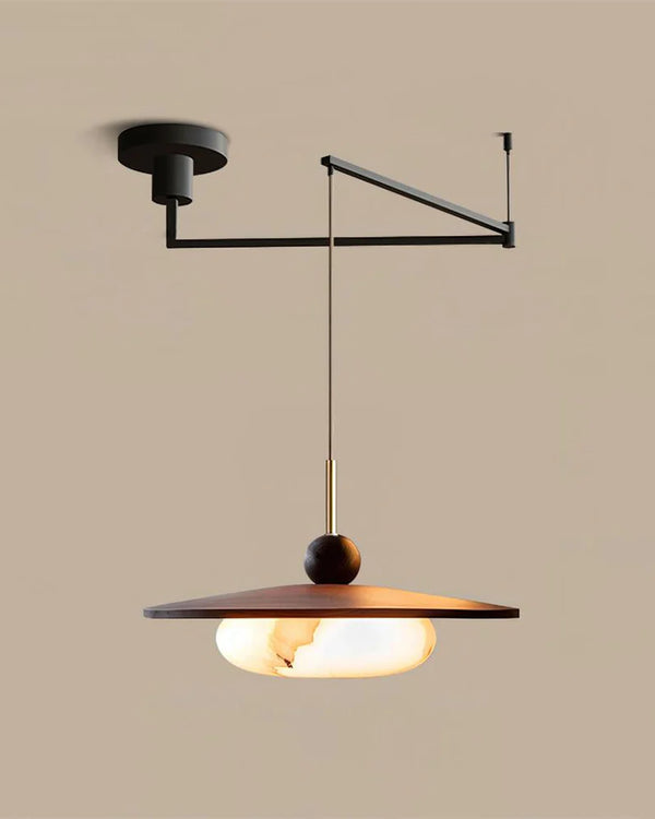 Swing Arm Pendant Light Walnut Shade | Adjustable | Qonforta