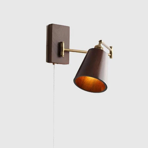 Wood Brass Wall Sconce Adjustable Arm Pull Chain Switch – 4 Variants | Qonforta
