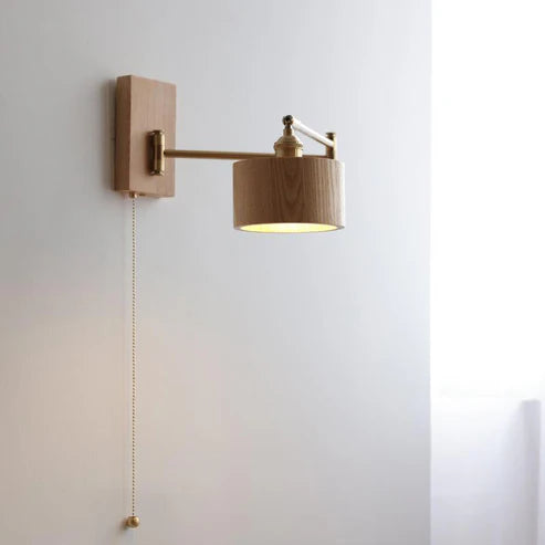 Wood Brass Wall Sconce Adjustable Arm Pull Chain Switch – 4 Variants | Qonforta