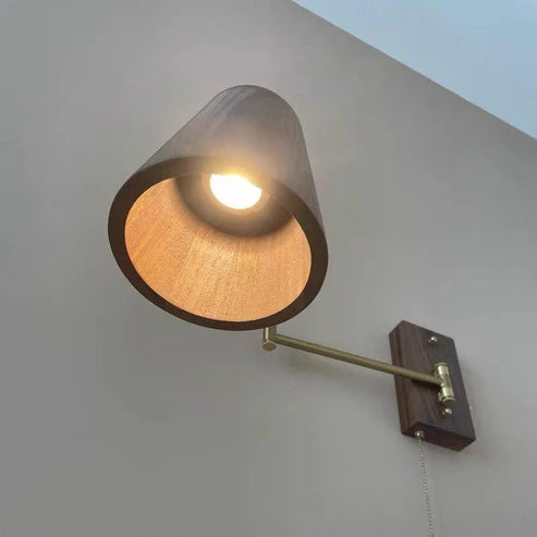 Wood Brass Wall Sconce Adjustable Arm Pull Chain Switch – 4 Variants | Qonforta