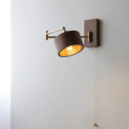 Wood Brass Wall Sconce Adjustable Arm Pull Chain Switch – 4 Variants | Qonforta