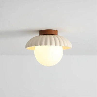 Ribbed Metal Flush Mount Ceiling Light with Frosted Glass Globe, 3 Colors