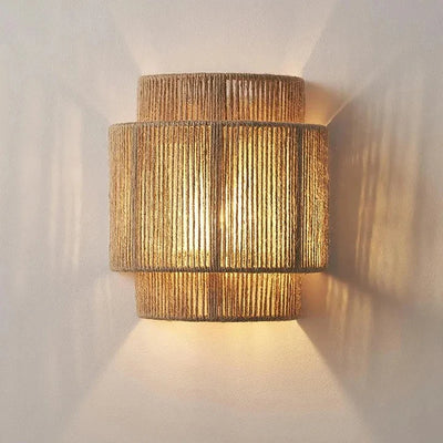 Rattan Wall Sconce, Handwoven Rope Boho Bedside Wall Light, Hardwired