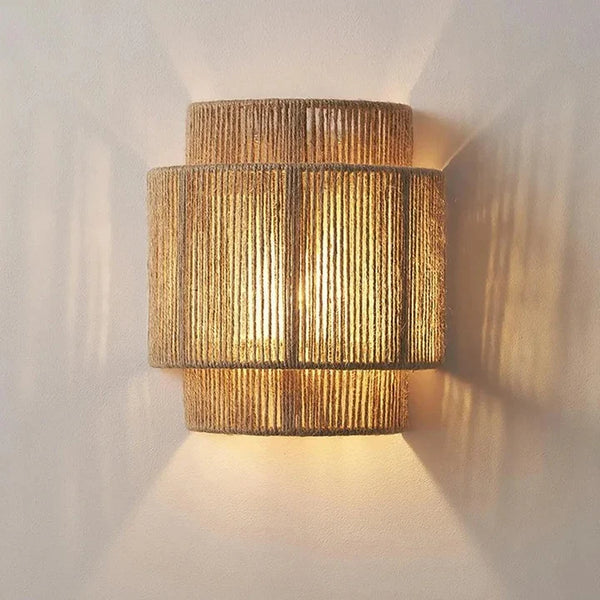 Rattan Rope Wall Sconce | Japandi Boho | E27 LED | Qonforta