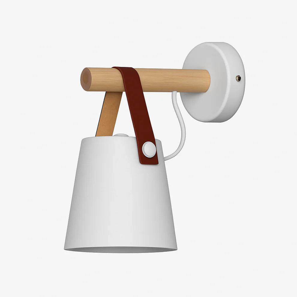 WoodStrap LED Wall Sconce | Black & White, Wood Arm | Qonforta