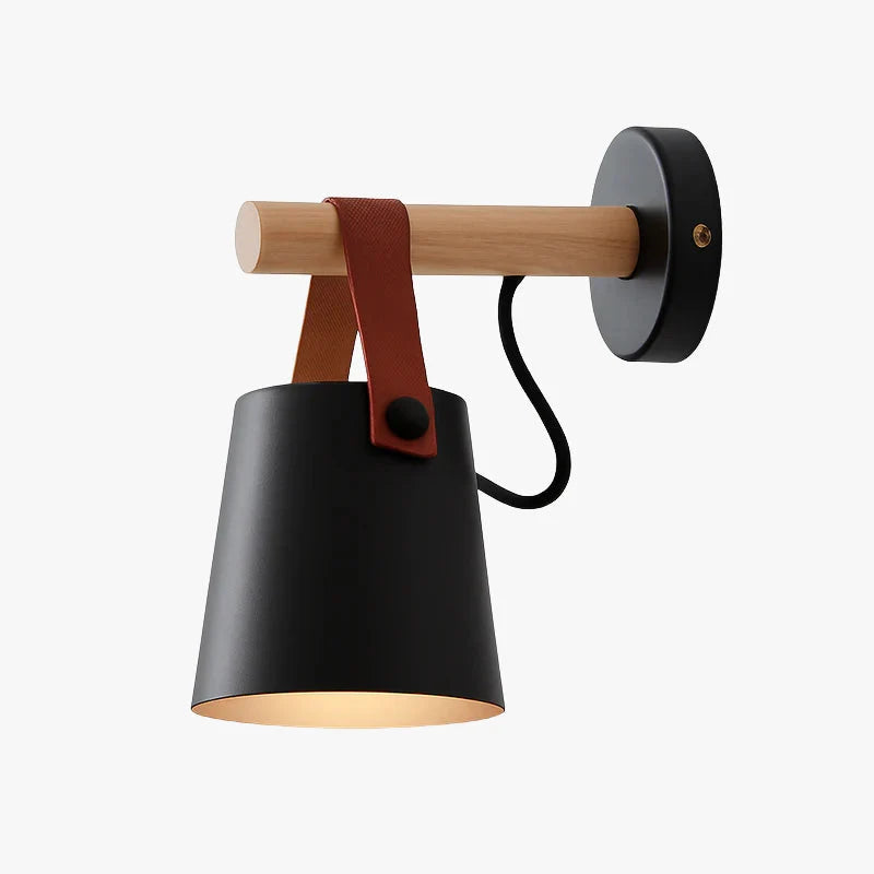 WoodStrap LED Wall Sconce | Black & White, Wood Arm | Qonforta