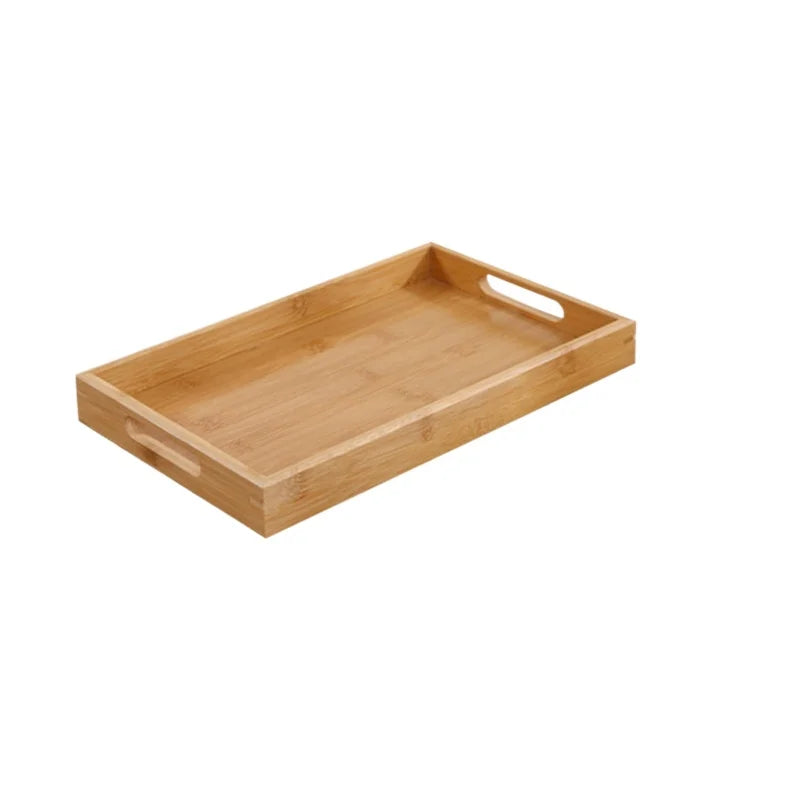 Large straight bamboo tray with square ends on white