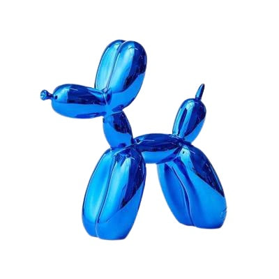 Blue glossy balloon dog sculpture on a white background