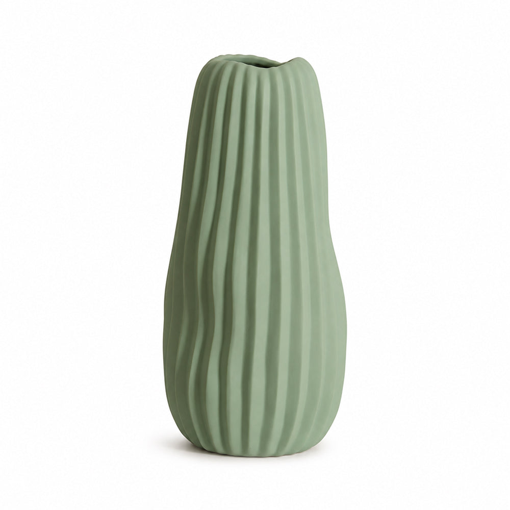 Velaro Sageform Vase - Ribbed Ceramic in Sage Green | Qonforta