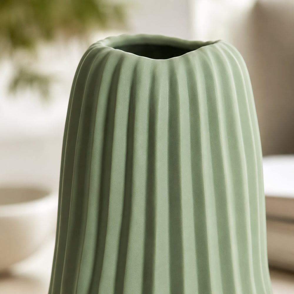 Velaro Sageform Vase - Ribbed Ceramic in Sage Green | Qonforta