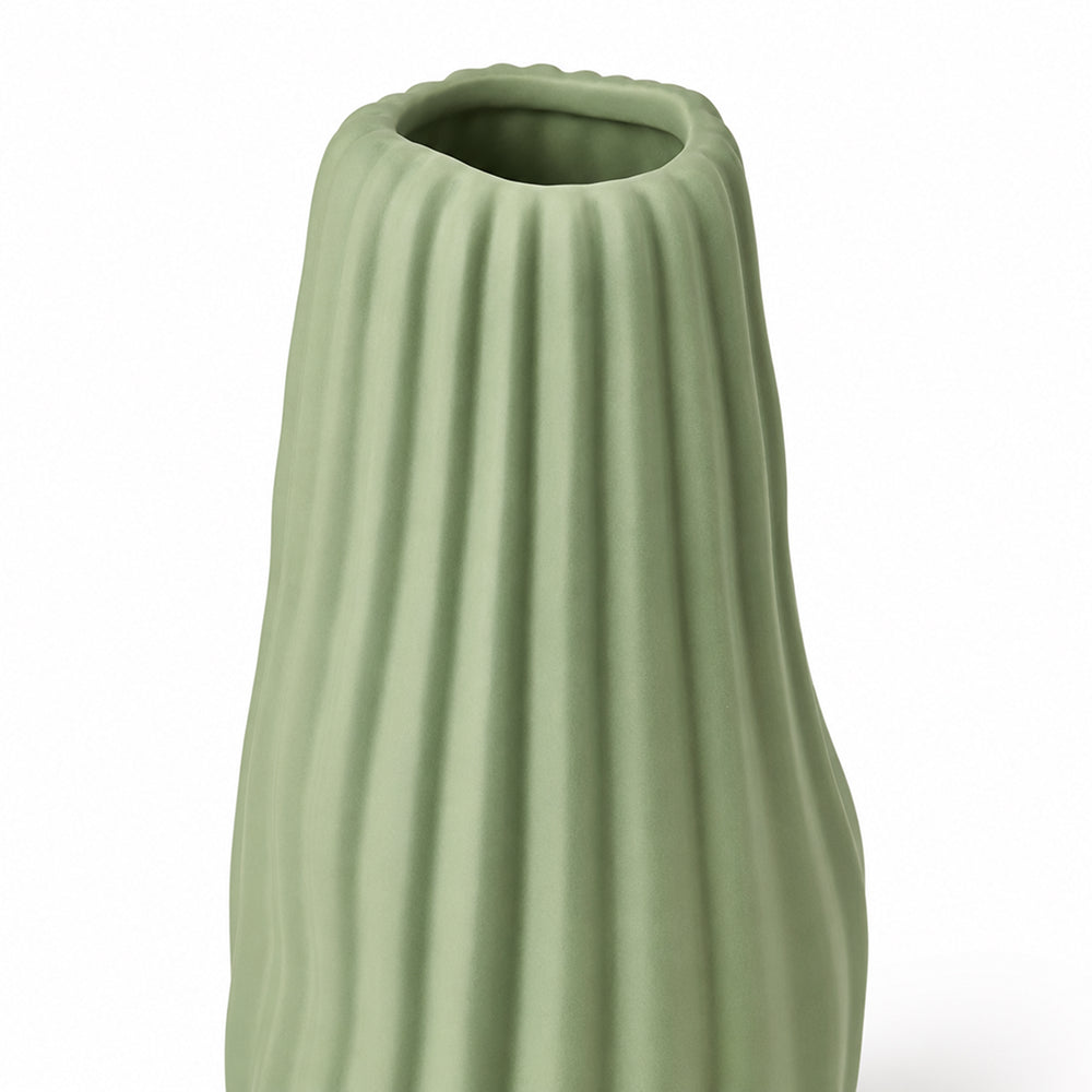 Muted sage ceramic ribbing shown close up, soft matte finish